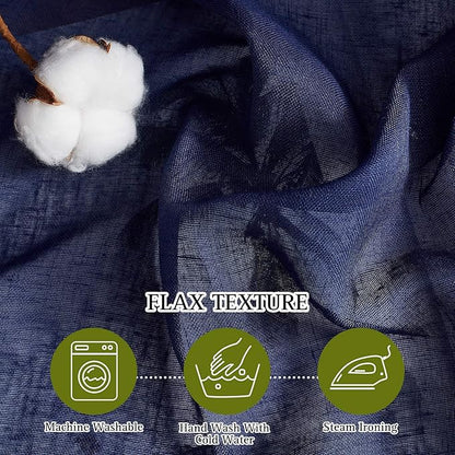 NICETOWN Natural Open Linen Weave Flax Textured Sheer Window Curtains, Medium Long Privacy Semi-Transparent Sheer Panels for Farmhouse / Bedroom, Total 2 Panels, Dark Blue,W52 x L72