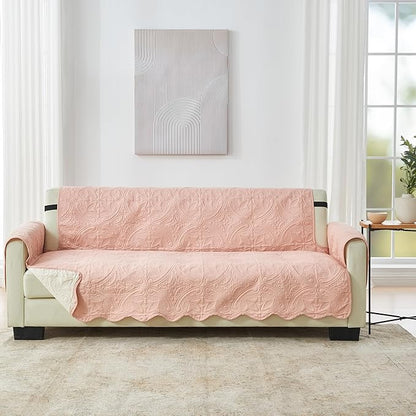 Great Bay Home Reversible Sofa Cover - Washable Slipcover Furniture Protector with Elastic Straps - Perfect for Kids & Pets - Quilted & Stitched Detail (Dusty Rose/Taupe)