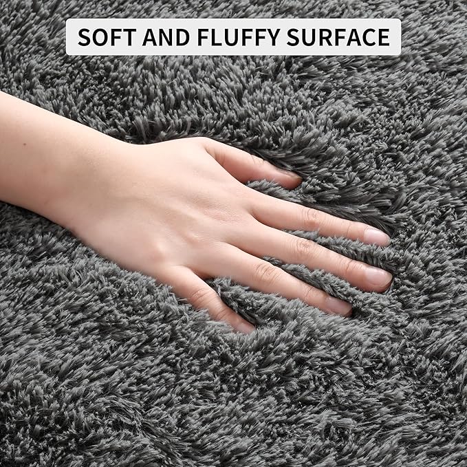 Tepook Fluffy Large Rugs for Living Room, Shag Area Rug 6x9 Soft Carpet for Bedroom, Modern Shaggy Rug for Kids Boys Girls, Plush Indoor Nursery Home Decor Rug with Non-Slip Bottom, Dark Grey