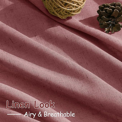 Extra Long Canyon Rose Linen Curtains 120 Inch for Living Room 2 Panels Set Rod Pocket Back Tab Linen Window Drapes Semi Sheer Light Filtering Privacy High Ceiling Drapes for Farmhouse 52x120