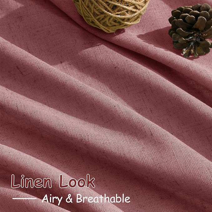 Canyon Rose Linen Curtains 84 Inch Length 2 Panels Set for Living Room Rod Pocket Back Tab Light Filtering Window Drapes for Bedroom Dining Room Protect Privacy Country Farmhouse Decor 52x84