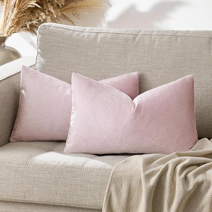 GIGIZAZA Decorative Small Lumbar Pillow Covers,Set of 2 Cushion Covers Velvet Sweet Lilac Pillows,Sofa Throw 12x20 Pillow Covers