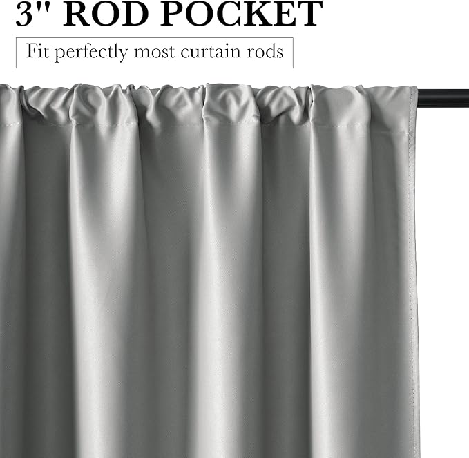 RYB HOME Bedroom Blackout Curtains 80 inches Long, 100% Blackout Thermal Insulated Noise Reducing Curtains for Living Room Nursury, 42 inches Wide by 80 inches Long, Silver Grey