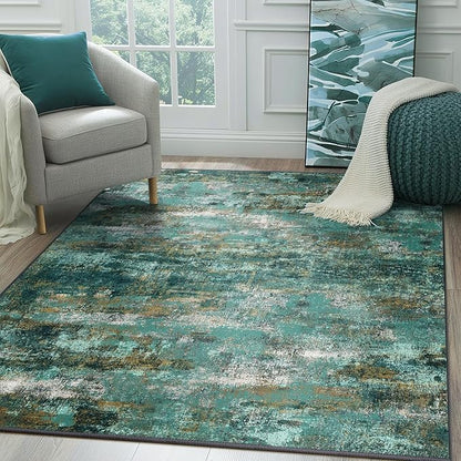 BEIMO Area Rugs 6x9 for Living Room Bedroom, Modern Abstract Machine Washable Rug, Large Soft Low Pile Floor Carpet with Non Slip Backing for Dining Room, Turquoise