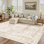 Madane Washable 6x9 Area Rugs for Living Room, Vintage Natural Rug with Non-Slip Backing, Soft Stain Resistant Throw Rugs Thin Carpet for Bedroom Dining Room Farmhouse (6 x 9, Wood/Ivory)