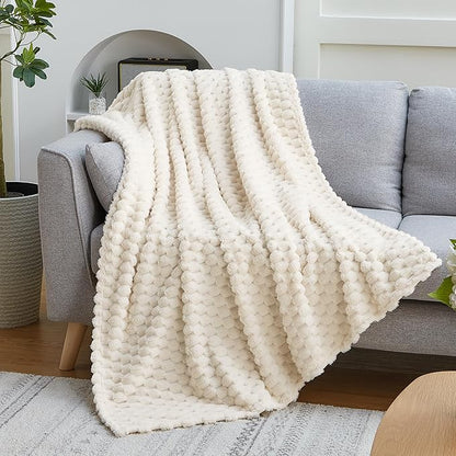 EXQ Home Fleece Throw Blanket for Couch or Bed - 3D Imitation Turtle Shell Jacquard Decorative Blankets - Cozy Soft Lightweight Fuzzy Flannel Blanket Suitable for All Seasons(50"×60",Cream)