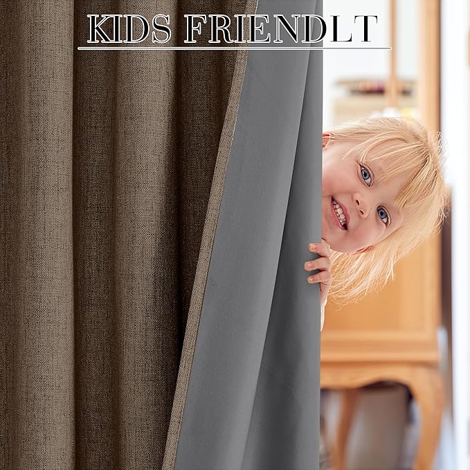RYB HOME Coffee 100% Blackout Curtains 63 inch Long, Light Blacking & Thermal Insulated Curtains for Nursery/Bedroom/Boys'Room, Back Tab & Rod Pocket Window Treatment, W52 x L63, 2 Panels