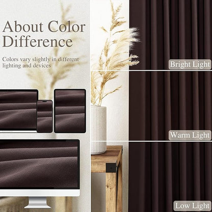 Linen Curtains Semi Sheer Coffee Brown 96 Inches Long 2 Panels Set for Living Room Back Tab Rod Pocket Light Filtering Drape for Bedroom Dinning Room Vintage Rustic Protect Privacy 52x96