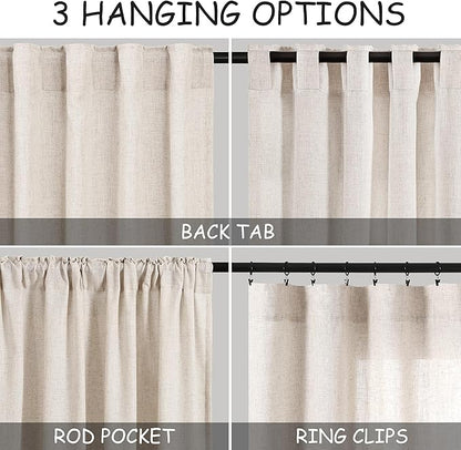 Beige Flax Linen Curtains 92 inches Long for Living Room 2 Panel Tan Burlap Textured Drapes Semi Sheer Privacy Window Curtain Vintage Country Rustic Farmhouse Drop Cloth Curtain for Dinning Room