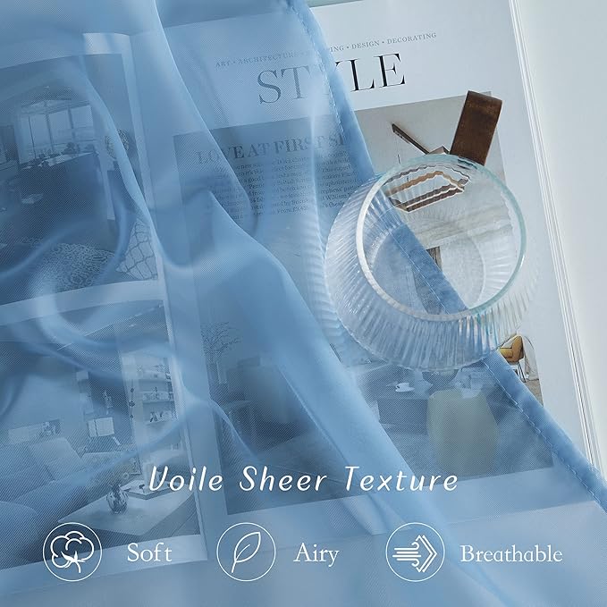 NICETOWN Voile Sheer Stone Blue Curtains 84 Inches Long, Grommet Airy & Lightweight Window Treatment Translucent Elegant Drapes for Living Room/Bedroom, W54 x L84, 2 Panels