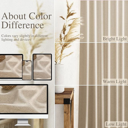 Nanspring Grey Flax Curtains 90 Inch Length 2 Panels Set for Living Room Linen Blend Light Filtering Mordern Boho Sheer Curtain Back Tab and Rod Pocket Neutral Drapes for Bedroom Office 52x90
