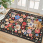 Black/Brown Floral Rug for Entryway, 2x3 Washable Kitchen Mat Ultra-Thin Soft, Non-Slip Indoor Door Carpet Stain Resistant Boho Small Low-Pile Throw for Bathroom Bedroom (2 x 3, Black/Brown)