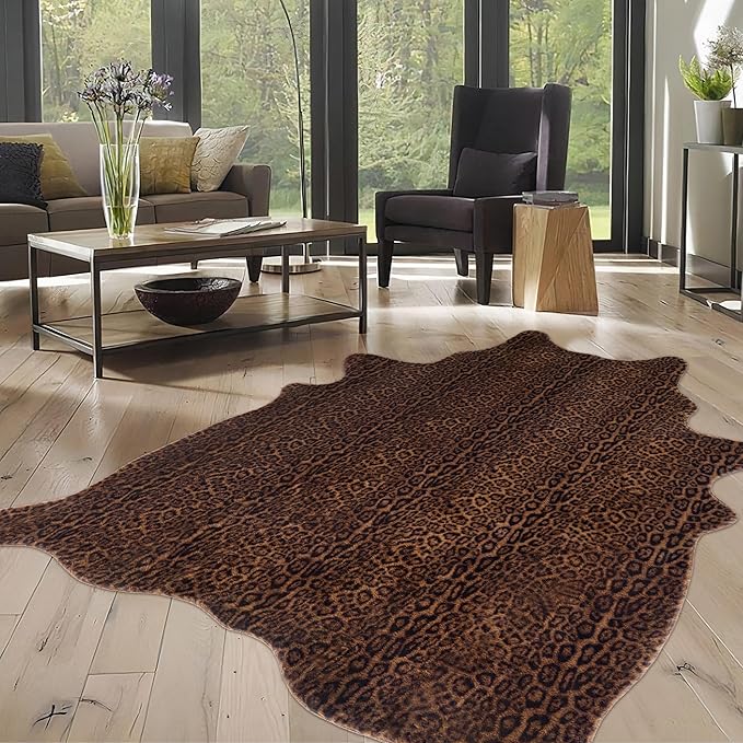 Faux Antelope Cheetah Print Rug, Leopard Rug 6.2x8.2 Faux Animal Print Skin Cheetah Area Rug for Bedroom Living Room Animal Fur Hide Rustic Dark Brown