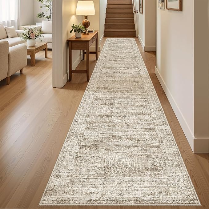 Runner Rug 2x12 Washable Non-Slip Hallway Runner Rugs for Kitchen Bathroom Laundry Room Brown Vintage Floor Carpet Runners for Hallways Entryway