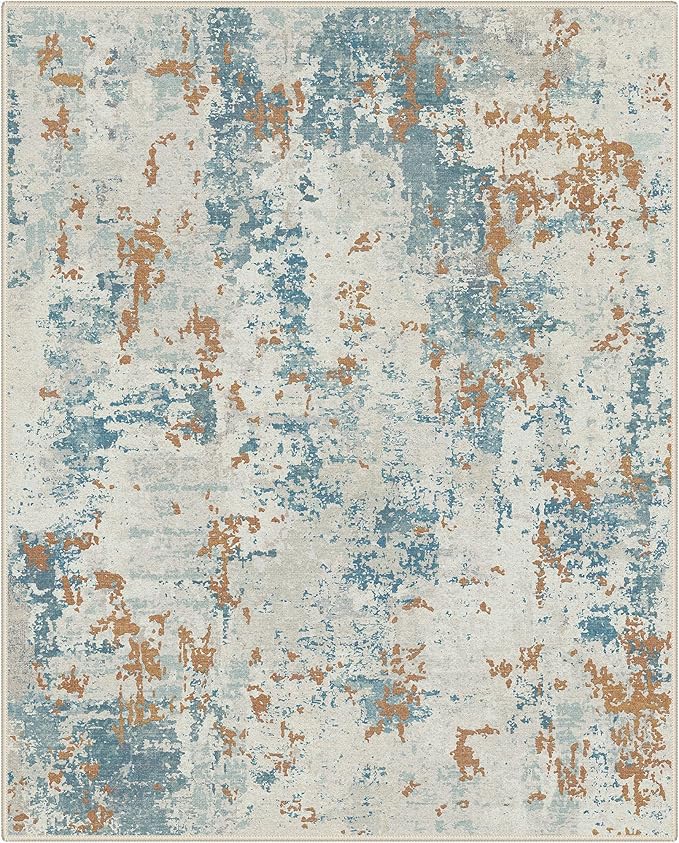 BEIMO Area Rugs 6x9 for Living Room Bedroom, Modern Abstract Machine Washable Rug, Large Soft Low Pile Floor Carpet with Non Slip Backing for Dining Room, Teal and Terracotta