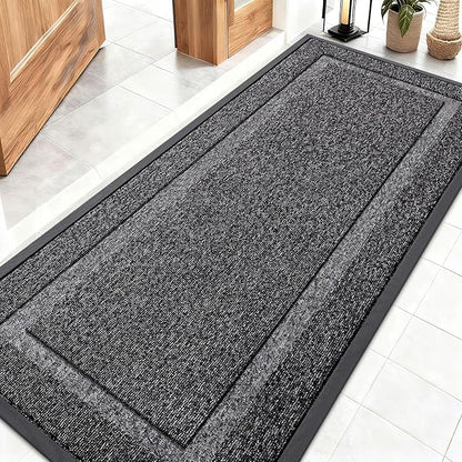 OLANLY Front Door Mat Indoor Outdoor Entrance, Waterproof All-Season, All-Weather Doormat, Sturdy Natural Rubber, Low Profile, Easy Clean Patio Porch Entryway Mat, 59x23, Black and White