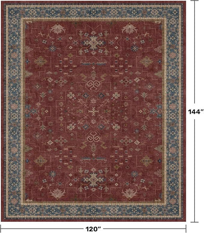 Hazo Haus Moroccan Big Rugs for Living Room - Dark Red 10x12 Area Rug for Large Bedroom, Dining Room, Washable Lightweight Foldable Oriental Burgendy Home Décor
