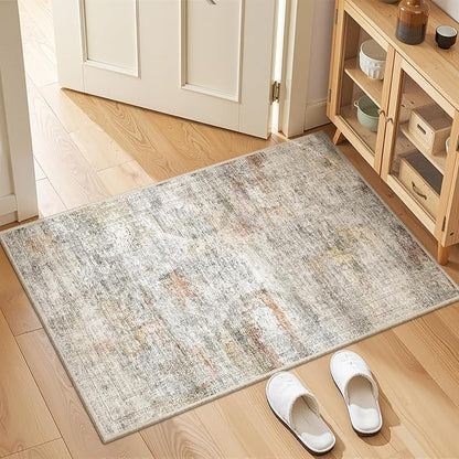 2x3 Washable Rug Runner for Bathroom, Soft Entryway Rug for Laundry Room, Kitchen, Vintage Abstract Hallway Runner for Bedroom, Anti-Slip Door Mat Indoor Entrance(2'x3', Grey/Rust)