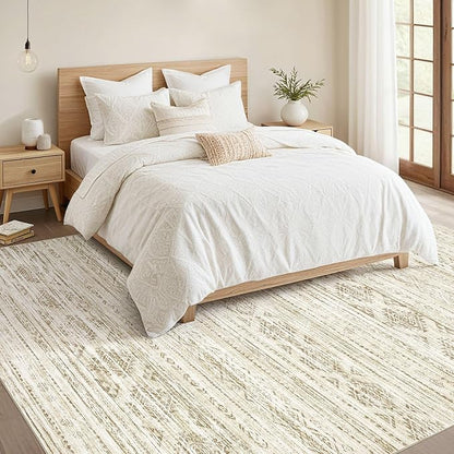 Nakagishi Area Rugs 9x12 Living Room: Washable Boho Large Neutral Modern Soft Farmhouse Beige Rug Stain Resistant Indoor Floor Non-Slip Carpet for Women Home Enthusiasts Aged 25-45 - Bedroom Room