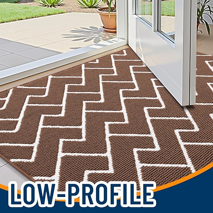 OLANLY Front Door Mat, Non-Slip Rubber Backing, Dirt Resistant and Absorbent, Washable, Easy to Clean Low-Profile Indoor Doormat for Back Door, Entryway, Inside Entrance, 59x35, Coffee
