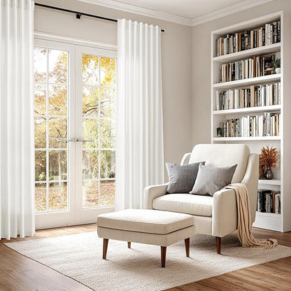 Nanspring Beige White Linen Curtains 90 Inches Long for Living Room 2 Panels Set Semi Sheer Vertical Curtains Back Tab Rod Pocket Coastal Room Decor Privacy Curtain for Bedroom/Dinner Room 60x90
