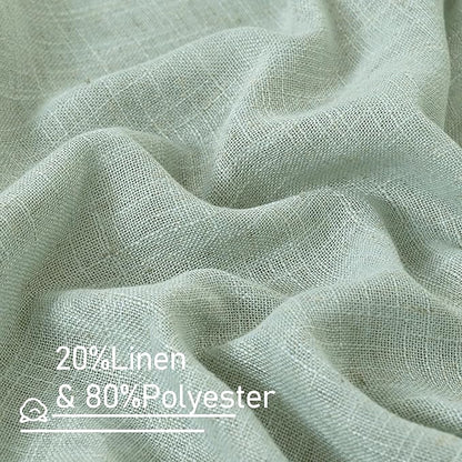 LAMIT Short Linen Window Curtains 40 Inch Length 2 Panels, Light Sage Semi Sheer Light Filtering Panels Back Tab and Rod Pocket Neutral Drapes for Basement/Window/Loft Room, 34 x 40 Inch