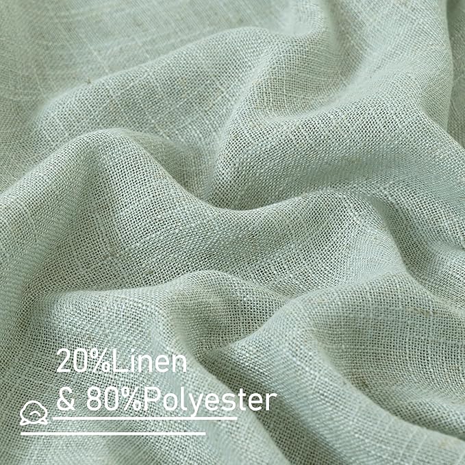 LAMIT Faux Linen Curtains 63 inches Long for Bedroom, Back Tab and Rod Pocket Linen Drapes Light Filtering Semi Sheer Curtains for Small Window/Farmhouse, 2 Panels (52 x 63 Inch, Light Sage)