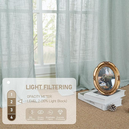 LAMIT Light Filtering Linen Curtains 68 inches Long for Bedroom, Faux Linen Textured Semi Sheer Back Tab and Rod Pocket Modern Drapes for Living Room/Farmhouse, Greyish Blue, 2 Panels, 52 x 68 Inch