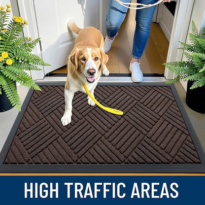 OLANLY Front Door Mat Outside Entrance 71x47, Absorbent, Heavy Duty Sturdy Natural Rubber Doormat Indoor Outdoor, Stain and Fade Resistant, Non-Slip Low Profile Floor Mat for Entryway, Brown Diamond