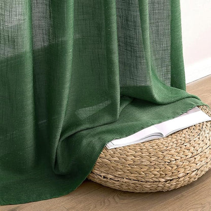 MIULEE Emerald Green Kitchen Curtains 24 Inch Length 2 Panels, Soft Thick Linen Textured Semi Sheer Light Filtering Short Cafe Tier Curtains for Small Half Window Back Tab Rod Pocket Christmas Decor