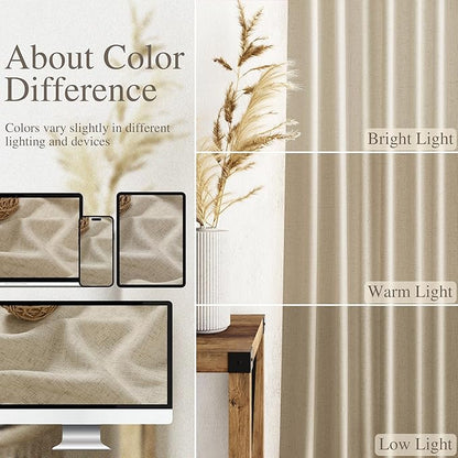 Nanspring Eggshell Beige Linen Curtains 96 Inches Long for Living Room Rustic Luxury Light Filtering Semi Sheer Curtain Back Tab Neutral Coastal Decor Drapes for Bedroom Office 52x96, 2 Panels
