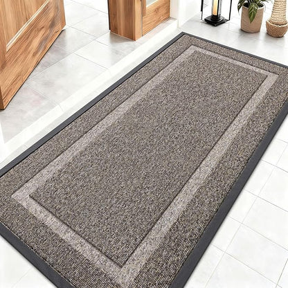 OLANLY Front Door Mat Indoor Outdoor Entrance, Waterproof All-Season, All-Weather Doormat, Sturdy Natural Rubber, Low Profile, Easy Clean Patio Porch Entryway Mat, 47x23, Khaki and White