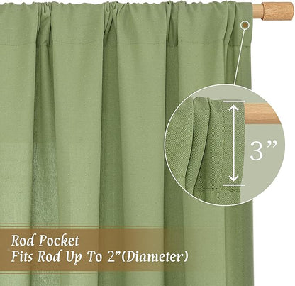 LAMIT Sage Green Linen Curtains 72 inches Long for Living Room, Soft Thick Semi Sheer Light Filtering Rod Pocket Privacy Window Treatments Drapes for Bedroom, 2 Panels Set, 52 x 72 Inch