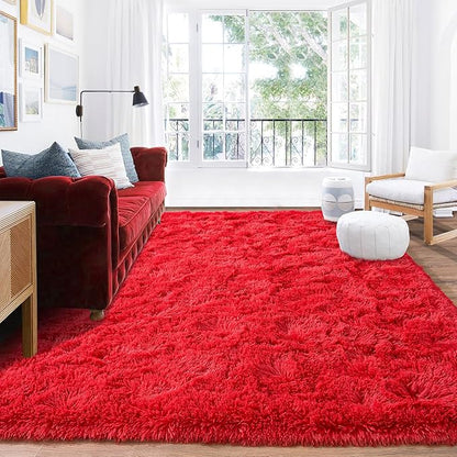 Rugs for Bedroom 4x6, Soft Shaggy Modern Shag Area Rug for Living Room, Upgrade Non-Slip Plush Fluffy Carpet for Kids Boys Girls Room Home Decor Aesthetic, Red