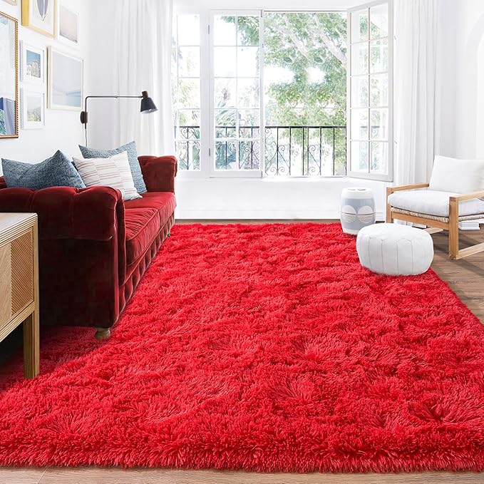 Rugs for Living Room 5x7, Soft Shaggy Modern Shag Area Rug for Bedroom, Upgrade Non-Slip Plush Fluffy Carpet for Kids Boys Girls Room Home Decor Aesthetic, Red