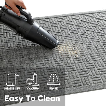 Mibao Front Door Mat Indoor Outdoor Entrance, Dirt Trapping Waterproof All-Season, All-Weather Doormat, Non-Slip Durable Natural Rubber Low Profile Easy Clean Patio Entrance Mat, 61.5" x 36", Grey