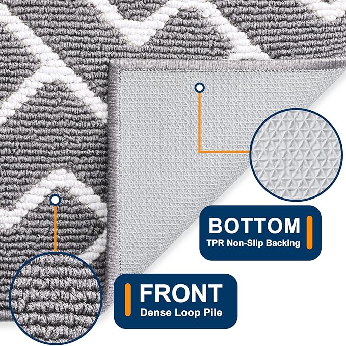 OLANLY Front Door Mat, Non-Slip Rubber Backing, Dirt Resistant and Absorbent, Washable, Easy to Clean Low-Profile Indoor Doormat for Back Door, Entryway, Inside Entrance, 36x24, Grey