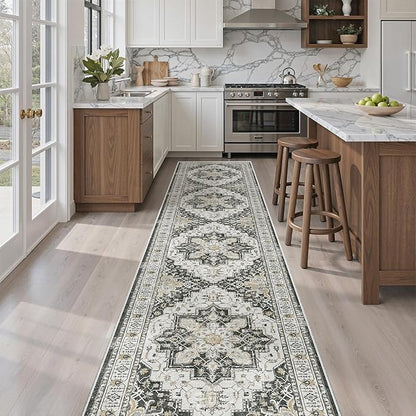Madane Runner Rugs for Hallway 2x10 Long Washable Non-Slip Hallway Runner Rug Low-Pile Stair Kitchen Runner Soft Throw Carpet for Entrance Living Dining Laundry Room (Black, 2 x 10)