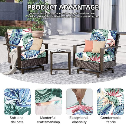 8Pcs Outdoor Cushion Covers, Patio Cushion Covers,Stretch Elastic Slipcovers, Replacement Washable & Reusable Furniture Protector for Patio Couch(Tropical Style,Cover Only)