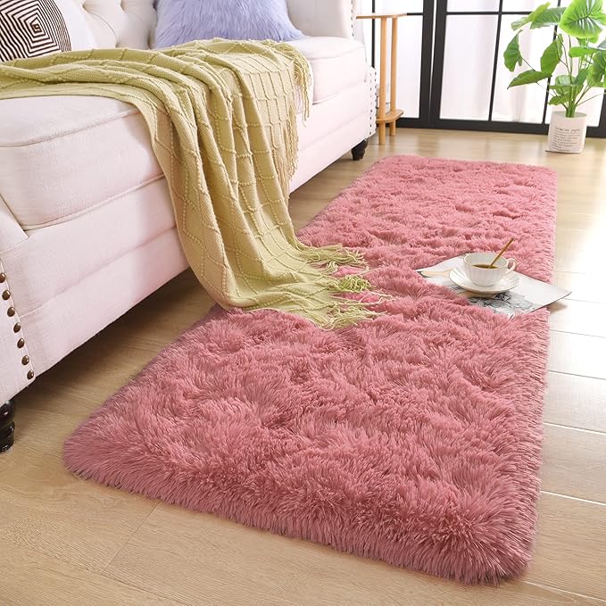 Chicrug Soft Runner Rug for Bedroom Living Room Plush Fluffy Rug 2x10 Feet, Shag Furry Runner Carpet Non Shedding for Nursery Children Kids Girls Room Home Decorative, Blush