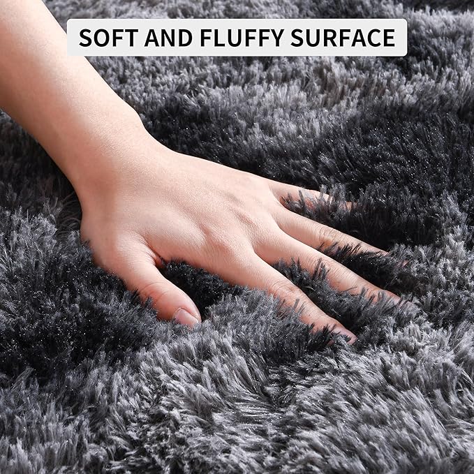 Tepook Fluffy Large Rugs for Living Room, 8x10 Area Rugs for Bedroom, Modern Shag Rug Fuzzy Carpets for Kids Boys Girls, Plush Indoor Nursery Home Decor Rug with Non-Slip Bottom, Tie-dye Dark Grey