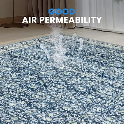 Washable Rugs 8x10 Area Rugs for Living Room,Bedroom,Dining Room- Soft Low Pile Stain Resistant Carpet with Non-Slip Rubber Backing,Large Vintage Area Rug for Farmhouse Nursery Home Office Decor