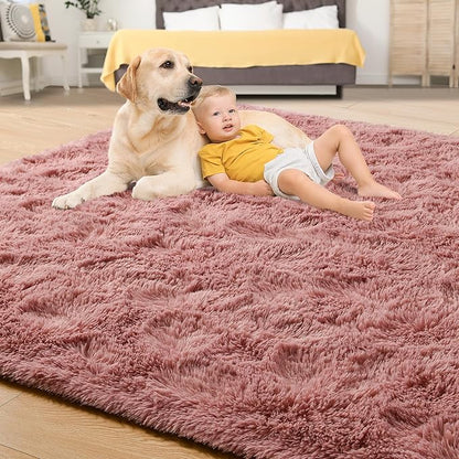 Tepook Super Soft Fluffy Rug for Bedroom, Modern Shaggy Fuzzy Kids Rugs for Living Room, Plush Indoor Nursery Home Decor Dorm Carpet with Non-Slip Bottom, Blush, 4 X 6 Feet