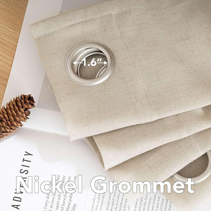 H.VERSAILTEX Elegant Natural Linen Semi Sheer Blended Energy Efficient Light Filtering Curtains Nickel Grommet Curtains Window Treatments Panels/Drapes for Living Room, 52" x 96", Angora