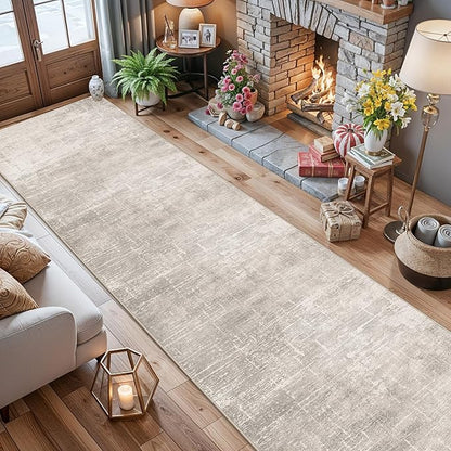 Hallway Washable Runner Rug - 2'6x14 Kitchen Rugs Stain Resistant Entryway Area Rug Abstract Soft Floor Mat Non-Slip Indoor Farmhouse Carpet for Bathroom Living Room Bedroom(2'6x14,Beige/Cream