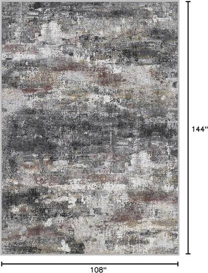 Area Rugs 9x12 for Living Room Bedroom, Large Modern Abstract Machine Washable Soft Dark Gray Rug, Floor Carpet with Non Slip Backing for Dining Room
