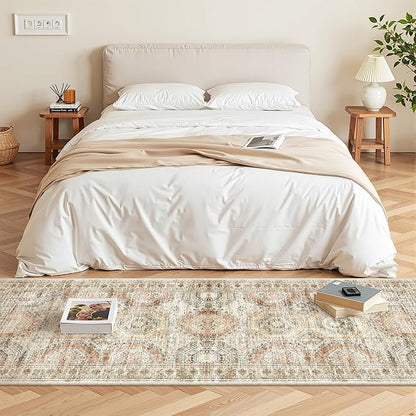 2x5 Rug Runner Washable for Entryway, Soft Bathroom Rugs with Non-Slip Backing, Abstract Low Pile Hallway Runner, Vintage Small Kitchen Carpet for Stair, Laundry Room(2'x5', Brown/Pink)
