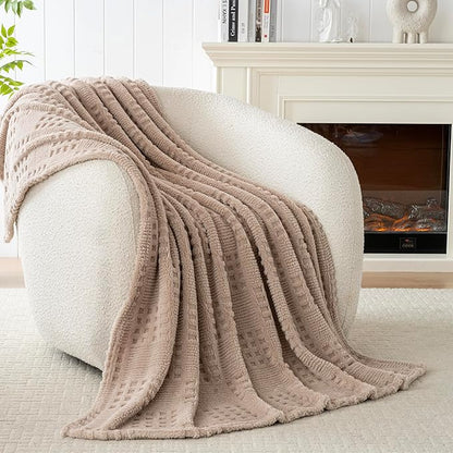 90x104 Inch Brown Waffle Queen Blanket - Soft & Fluffy Fleece, Neutral Tan Color, Cute & Aesthetic, Perfect for Sofa, Couch, Bed, Living Room & Bedroom, All-Season Use, Plush & Cozy Decorative Blanket