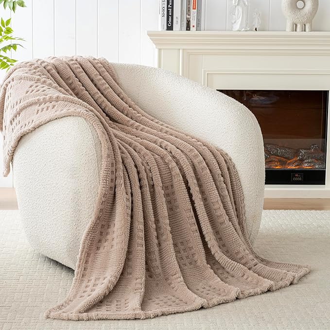 60x80 Inch Waffle Brown Twin Blanket -Fluffy Fleece, Neutral Tan Color, Cute & Aesthetic, Perfect for Sofa, Couch, Chair, Bed, Living Room & Bedroom, All-Season Use, Plush & Cozy Decorative Blanket