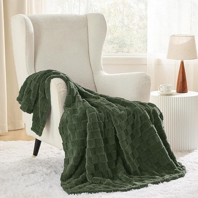 Bedsure GentleSoft Bronze Green Throw Blanket for Couch - Checkered Fleece Spring Blankets Gifts for Kids Girls, Cute Soft Cozy Throw for Bedroom Home Decor Gifts, 50x60 Inches